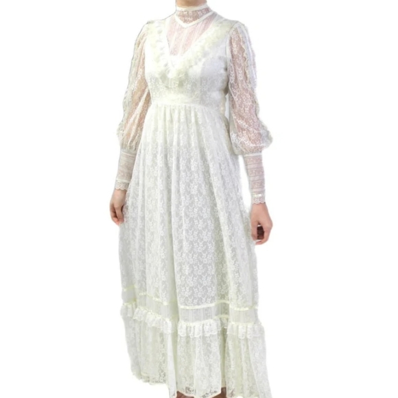 Vintage 70s Gunne Sax by Jessica San Francisco White Floral Lace - Picture 3 of 17